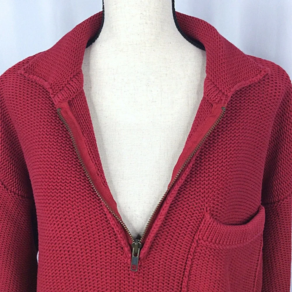 Eddie Bauer‎ Women's 1/4 Zip Pullover Sweater Size Large Red Thick Pocket